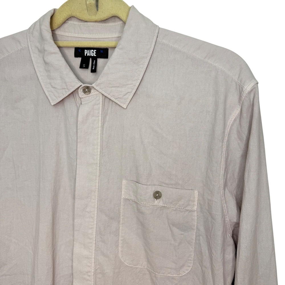 Paige Men's Gregory Textured Cotton Lightweight Shirt Long Sleeve Blush Dusk S